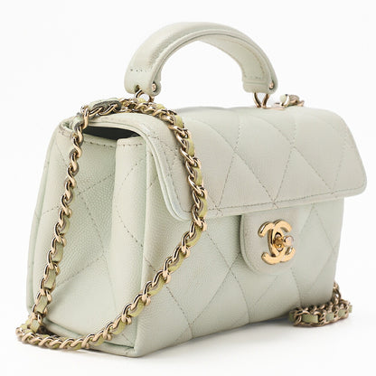 CHANEL Caviar Skin Matelasse 2WAY Handbag Chain Shoulder Light Green Gold-Tone Hardware, Pre-Owned