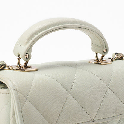 CHANEL Caviar Skin Matelasse 2WAY Handbag Chain Shoulder Light Green Gold-Tone Hardware, Pre-Owned