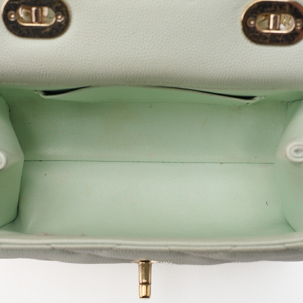 CHANEL Caviar Skin Matelasse 2WAY Handbag Chain Shoulder Light Green Gold-Tone Hardware, Pre-Owned