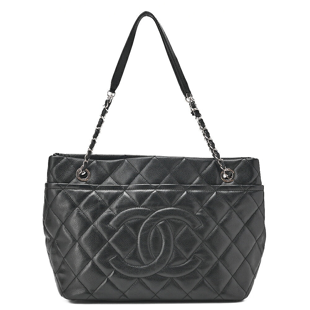 CHANEL Chanel Caviar Skin Matelasse Large Coco Mark Chain Tote Black Silver-Tone Hardware, Pre-Owned