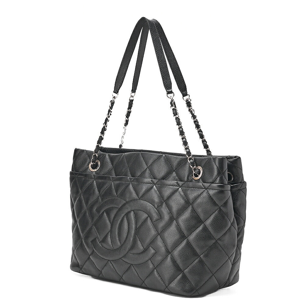 CHANEL Chanel Caviar Skin Matelasse Large Coco Mark Chain Tote Black Silver-Tone Hardware, Pre-Owned