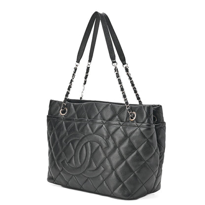 CHANEL Chanel Caviar Skin Matelasse Large Coco Mark Chain Tote Black Silver-Tone Hardware, Pre-Owned