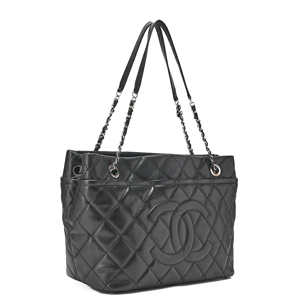 CHANEL Chanel Caviar Skin Matelasse Large Coco Mark Chain Tote Black Silver-Tone Hardware, Pre-Owned