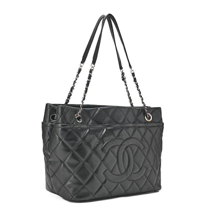 CHANEL Chanel Caviar Skin Matelasse Large Coco Mark Chain Tote Black Silver-Tone Hardware, Pre-Owned