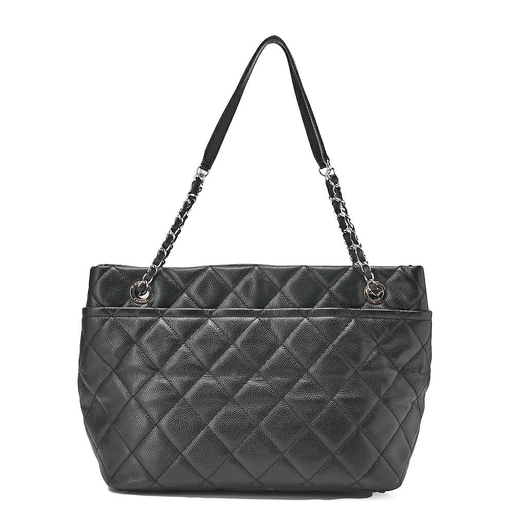 CHANEL Chanel Caviar Skin Matelasse Large Coco Mark Chain Tote Black Silver-Tone Hardware, Pre-Owned