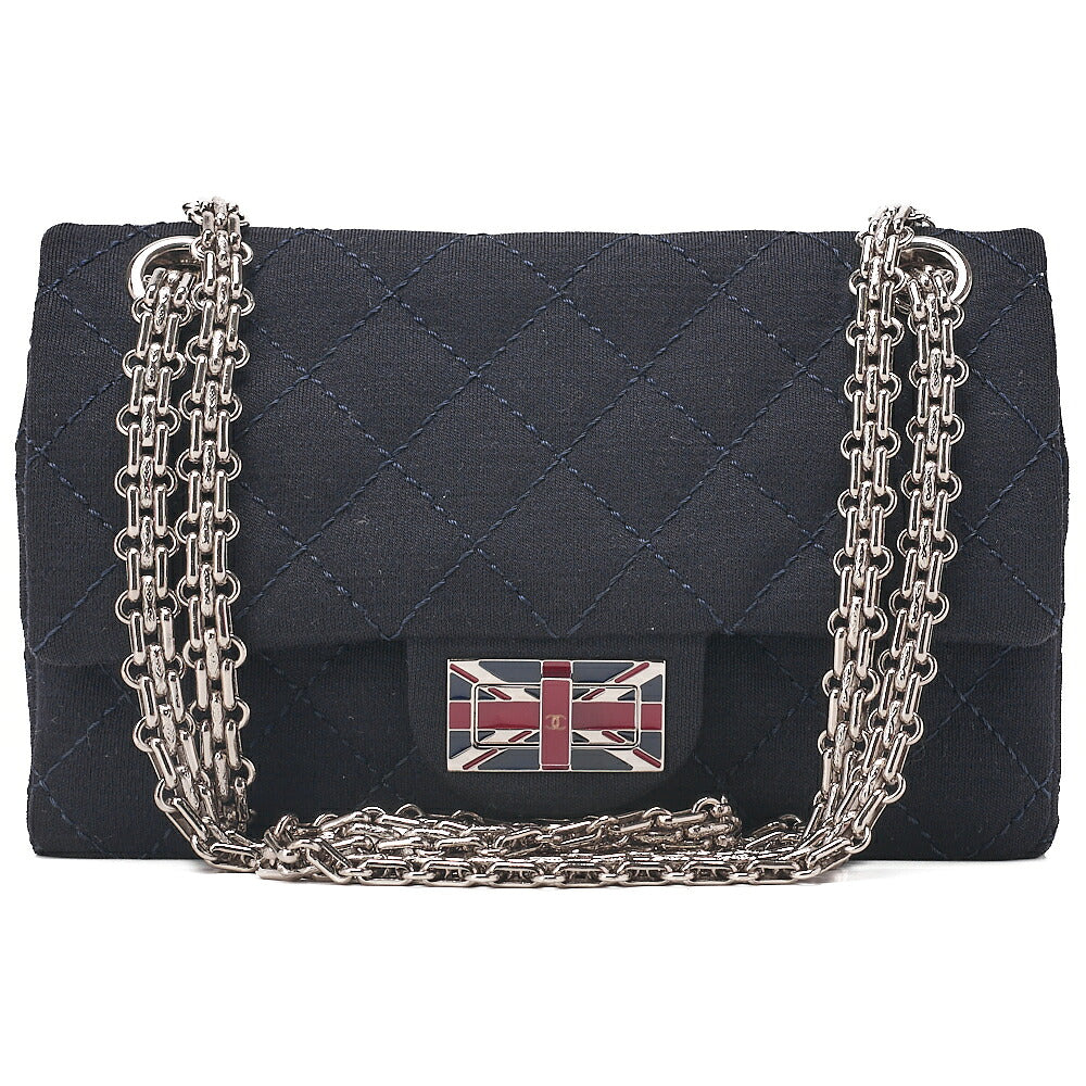 CHANEL Cotton Union Jacklock Double Flap Chain Shoulder Navy Silver-Tone Hardware, Pre-Owned