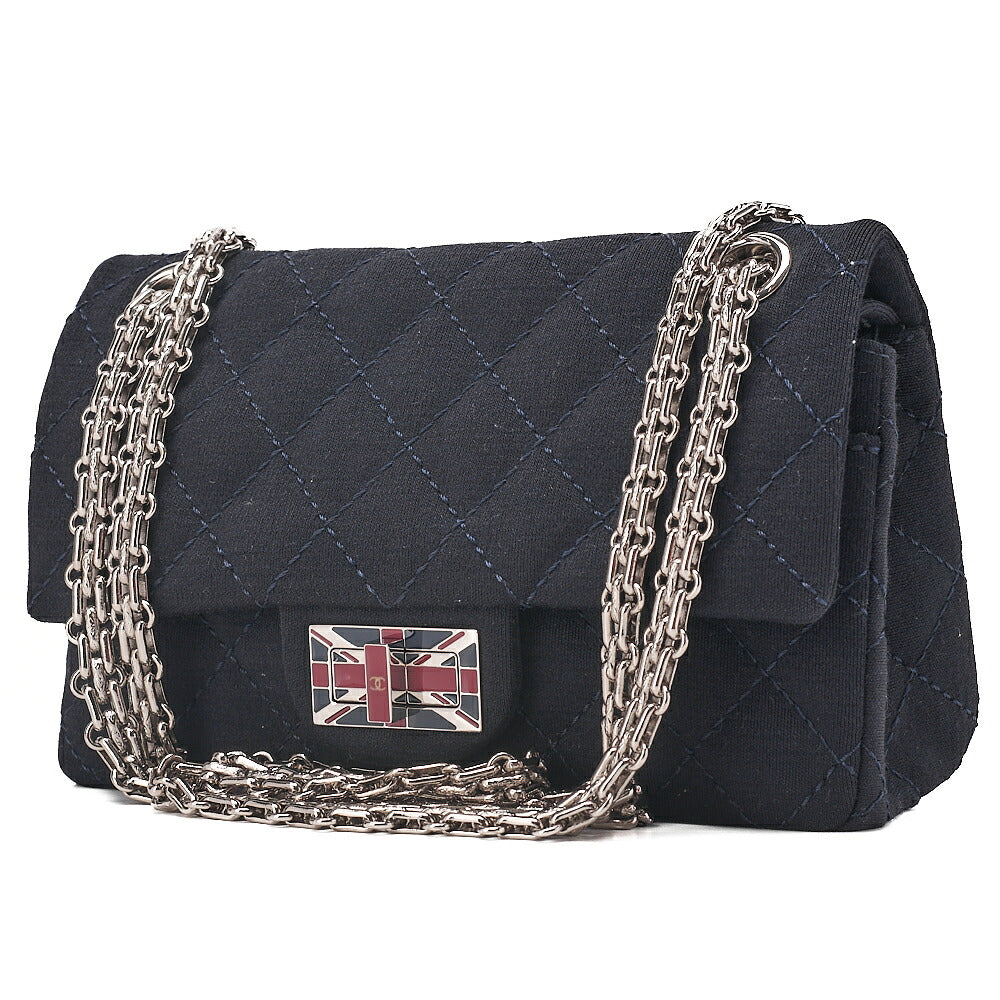 CHANEL Cotton Union Jacklock Double Flap Chain Shoulder Navy Silver-Tone Hardware, Pre-Owned