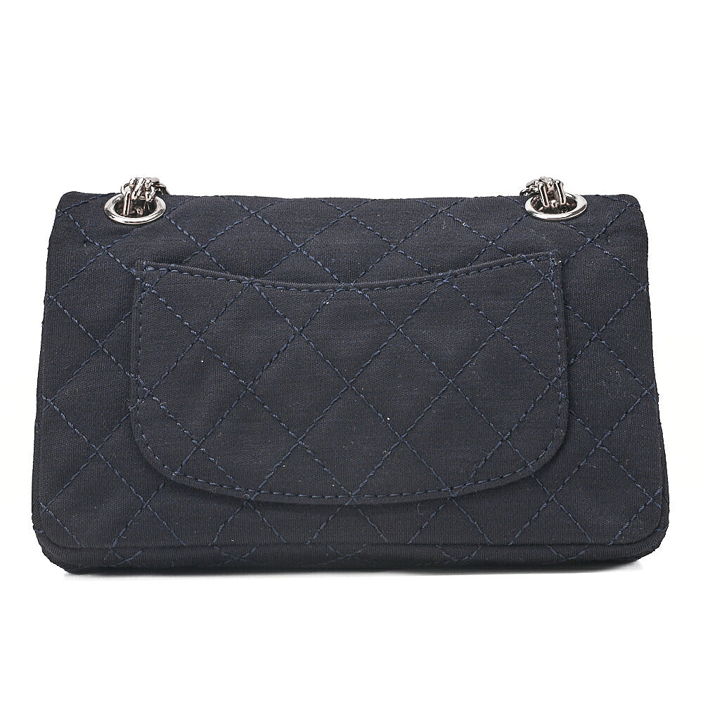 CHANEL Cotton Union Jacklock Double Flap Chain Shoulder Navy Silver-Tone Hardware, Pre-Owned