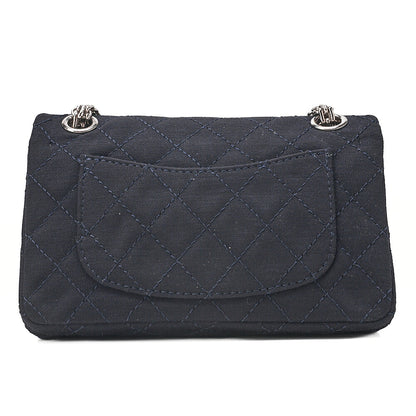 CHANEL Cotton Union Jacklock Double Flap Chain Shoulder Navy Silver-Tone Hardware, Pre-Owned