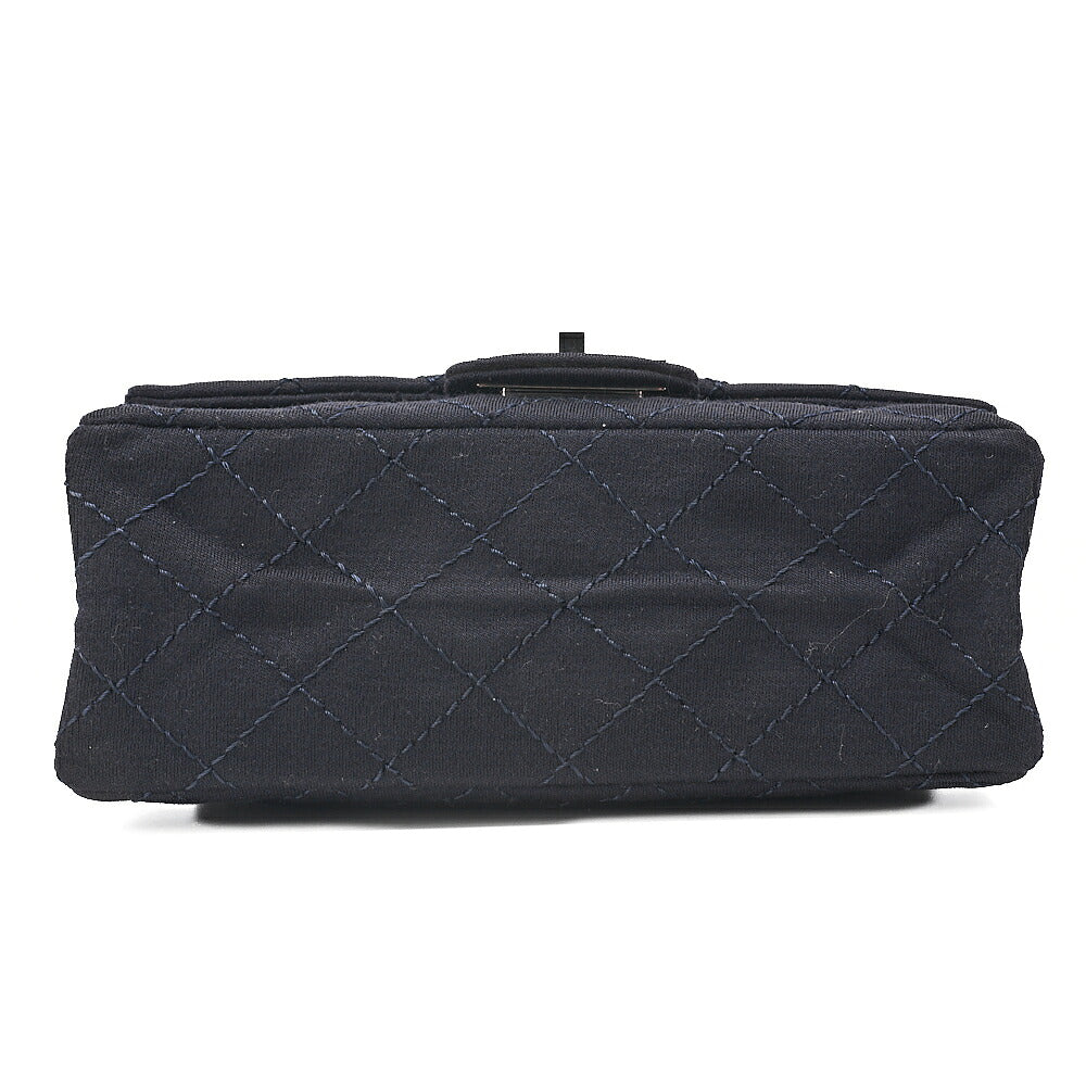 CHANEL Cotton Union Jacklock Double Flap Chain Shoulder Navy Silver-Tone Hardware, Pre-Owned