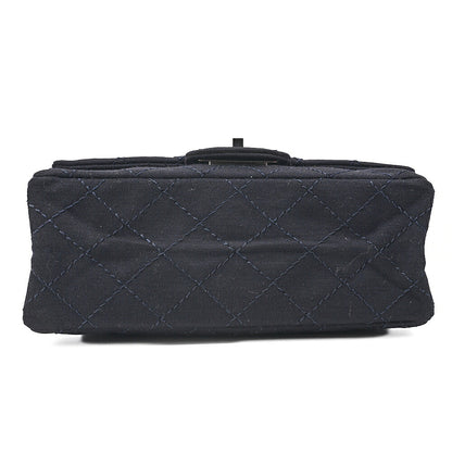 CHANEL Cotton Union Jacklock Double Flap Chain Shoulder Navy Silver-Tone Hardware, Pre-Owned