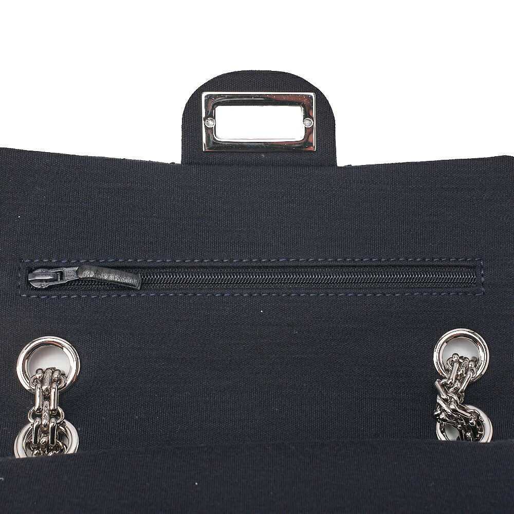 CHANEL Cotton Union Jacklock Double Flap Chain Shoulder Navy Silver-Tone Hardware, Pre-Owned