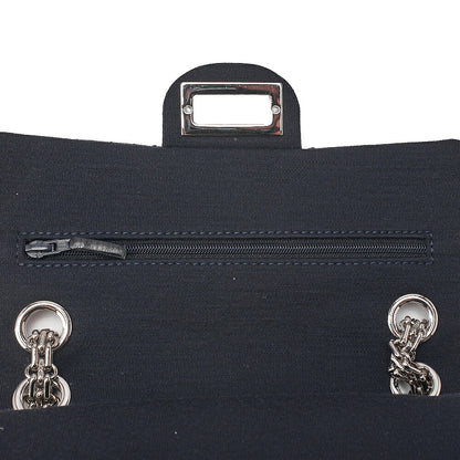 CHANEL Cotton Union Jacklock Double Flap Chain Shoulder Navy Silver-Tone Hardware, Pre-Owned
