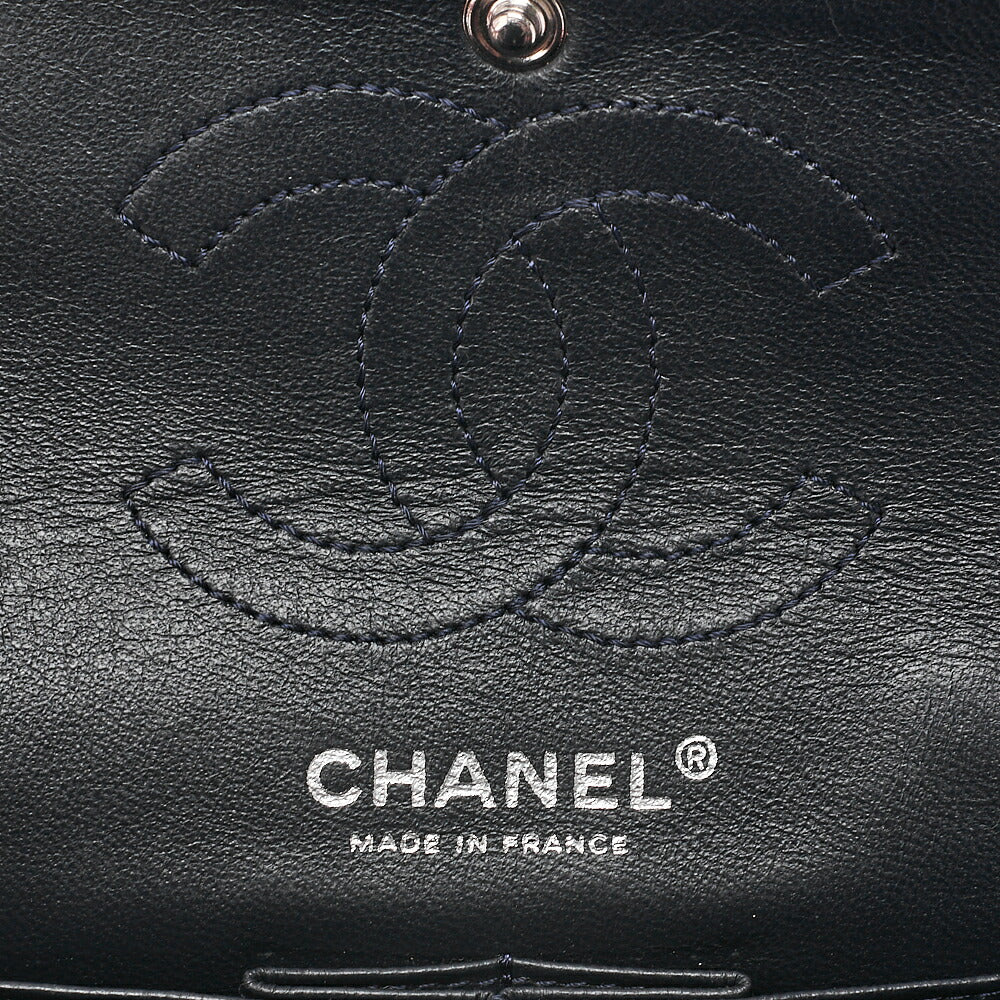 CHANEL Cotton Union Jacklock Double Flap Chain Shoulder Navy Silver-Tone Hardware, Pre-Owned