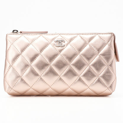 CHANEL Lambskin Matelasse Pouch Pink Gold Silver-Tone Hardware, Pre-Owned