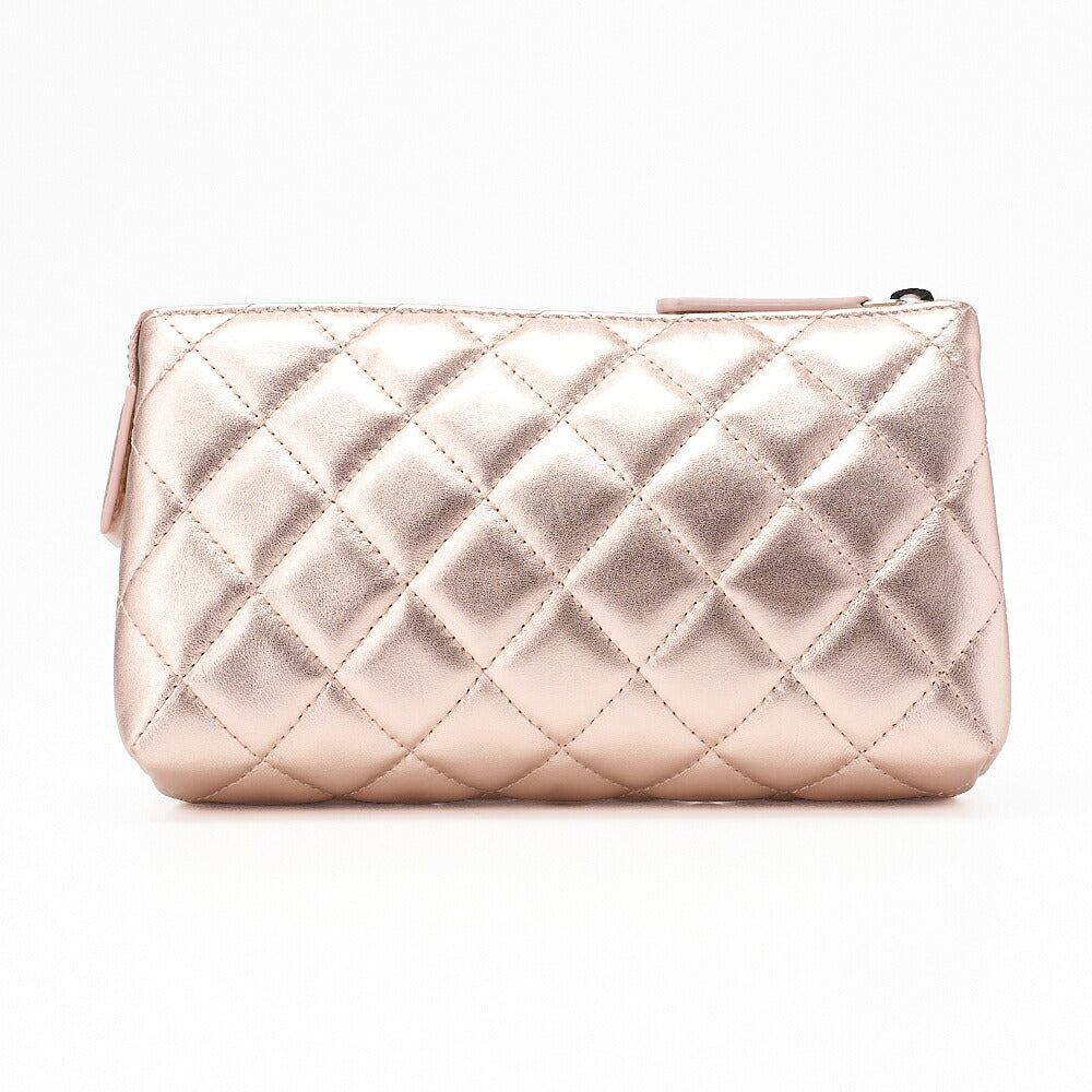 CHANEL Lambskin Matelasse Pouch Pink Gold Silver-Tone Hardware, Pre-Owned