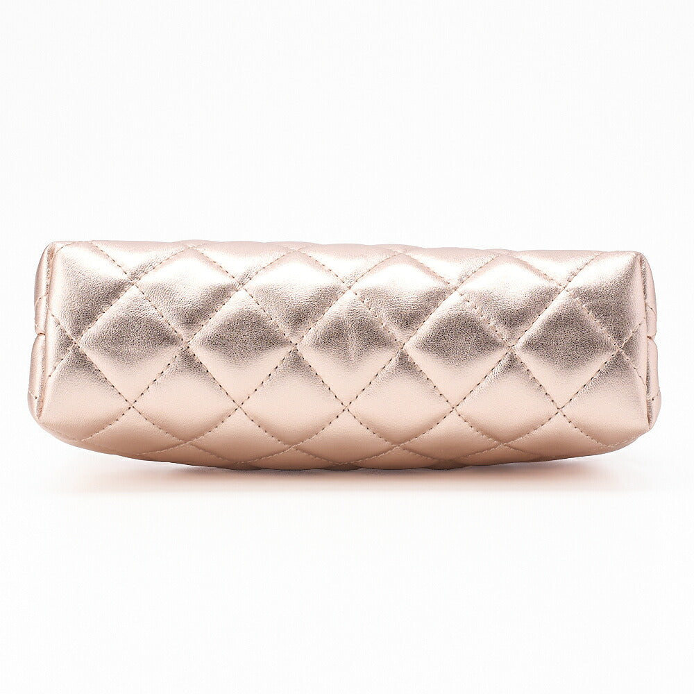CHANEL Lambskin Matelasse Pouch Pink Gold Silver-Tone Hardware, Pre-Owned
