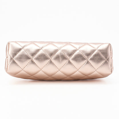 CHANEL Lambskin Matelasse Pouch Pink Gold Silver-Tone Hardware, Pre-Owned