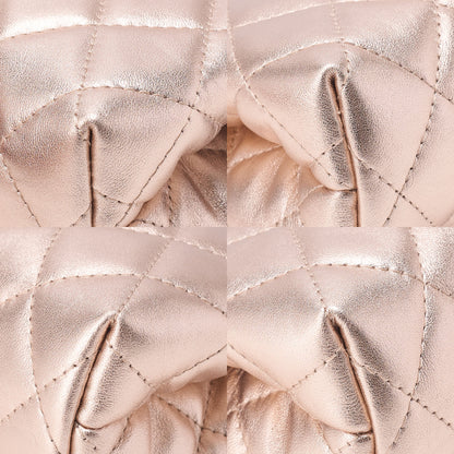 CHANEL Lambskin Matelasse Pouch Pink Gold Silver-Tone Hardware, Pre-Owned