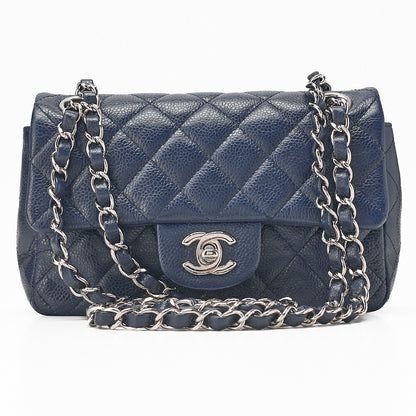 CHANEL Caviar Skin Mini Matelasse Chain Shoulder Navy Silver-Tone Hardware, Pre-Owned