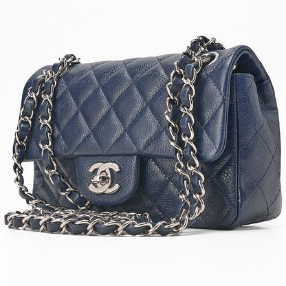 CHANEL Caviar Skin Mini Matelasse Chain Shoulder Navy Silver-Tone Hardware, Pre-Owned