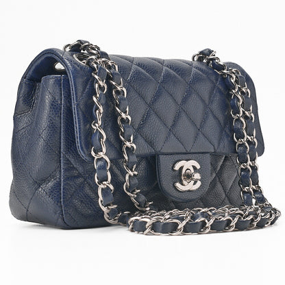CHANEL Caviar Skin Mini Matelasse Chain Shoulder Navy Silver-Tone Hardware, Pre-Owned