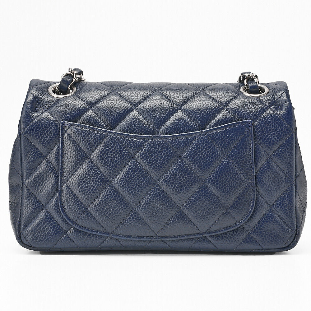 CHANEL Caviar Skin Mini Matelasse Chain Shoulder Navy Silver-Tone Hardware, Pre-Owned