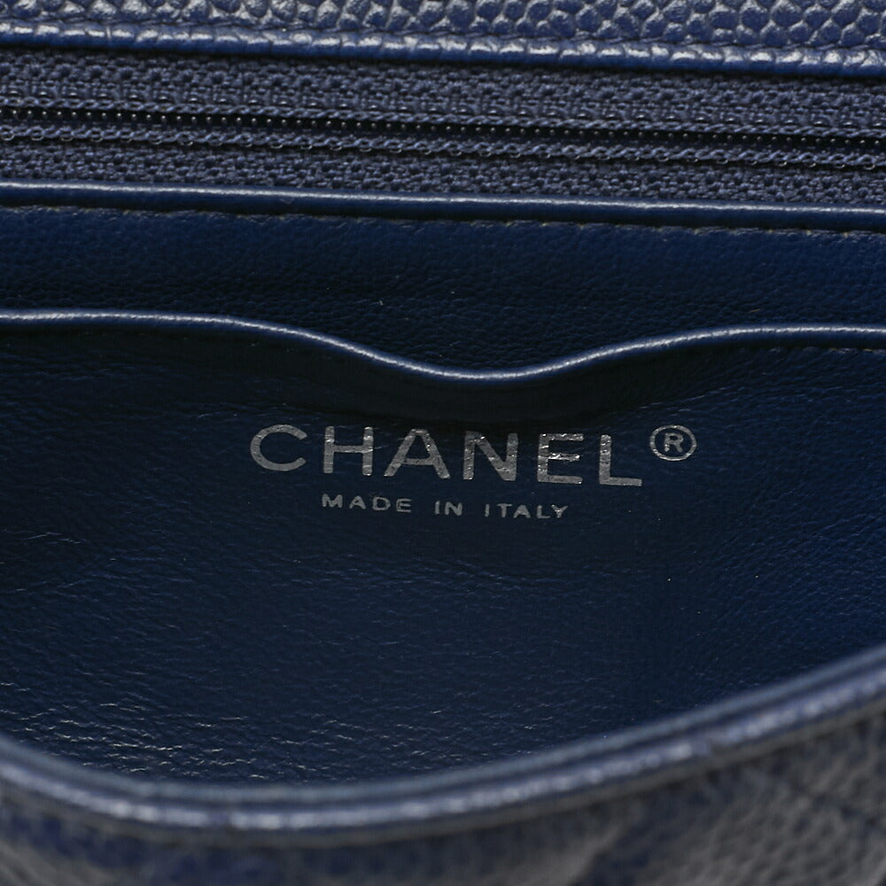 CHANEL Caviar Skin Mini Matelasse Chain Shoulder Navy Silver-Tone Hardware, Pre-Owned