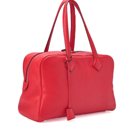 HERMES Victoria 35 Taurillon Shoulder Bag Rouge Silver -Tone Hardware, Pre-Owned