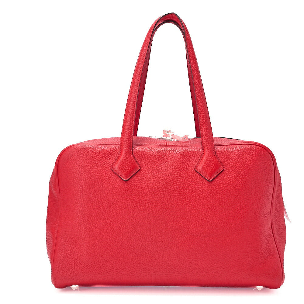 HERMES Victoria 35 Taurillon Shoulder Bag Rouge Silver -Tone Hardware, Pre-Owned