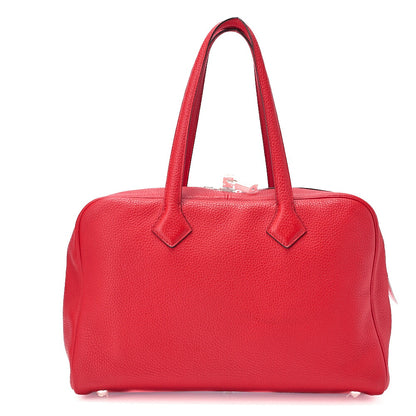 HERMES Victoria 35 Taurillon Shoulder Bag Rouge Silver -Tone Hardware, Pre-Owned