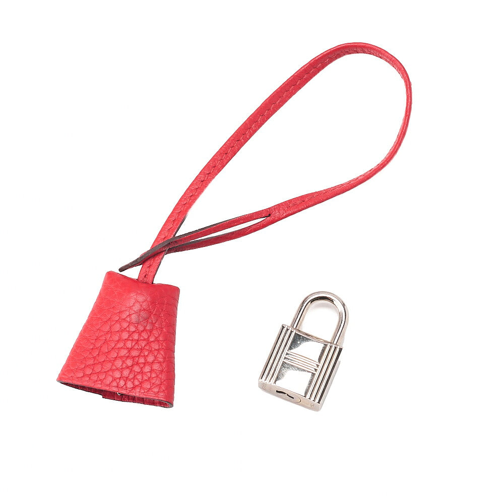HERMES Victoria 35 Taurillon Shoulder Bag Rouge Silver -Tone Hardware, Pre-Owned