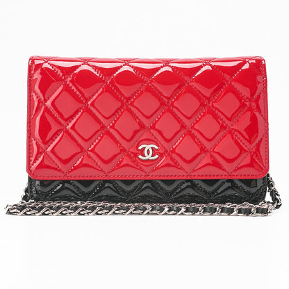 CHANEL Patent Matelasse Chain Wallet Red x Black Silver-Tone Hardware, Pre-Owned