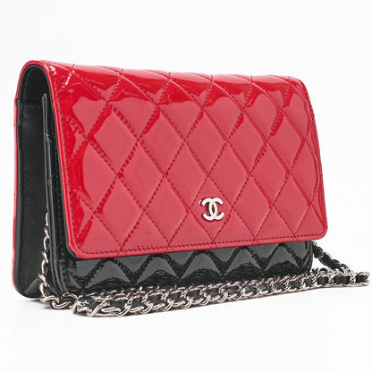 CHANEL Patent Matelasse Chain Wallet Red x Black Silver-Tone Hardware, Pre-Owned