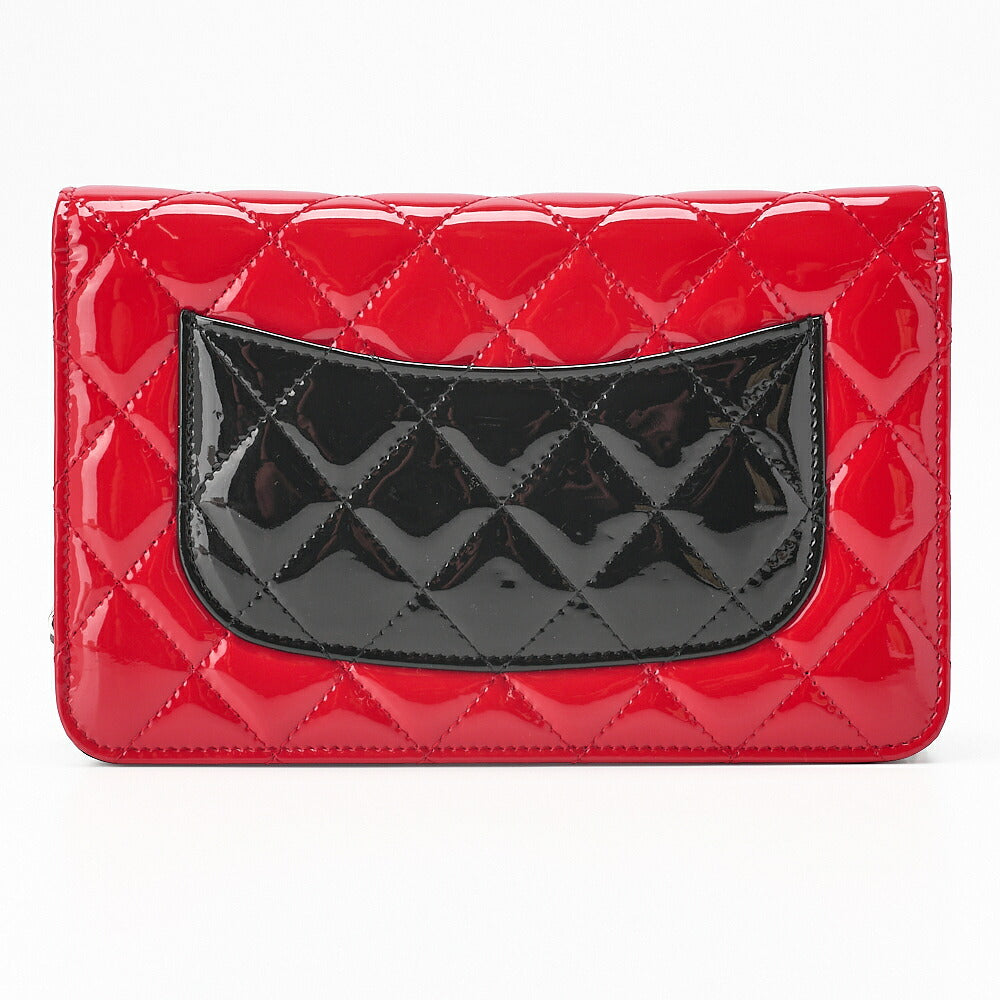 CHANEL Patent Matelasse Chain Wallet Red x Black Silver-Tone Hardware, Pre-Owned