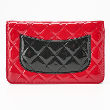 CHANEL Patent Matelasse Chain Wallet Red x Black Silver-Tone Hardware, Pre-Owned