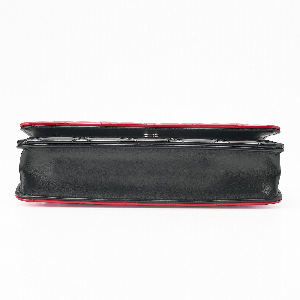 CHANEL Patent Matelasse Chain Wallet Red x Black Silver-Tone Hardware, Pre-Owned