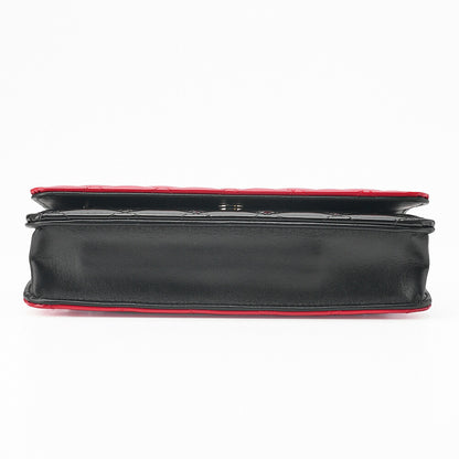 CHANEL Patent Matelasse Chain Wallet Red x Black Silver-Tone Hardware, Pre-Owned