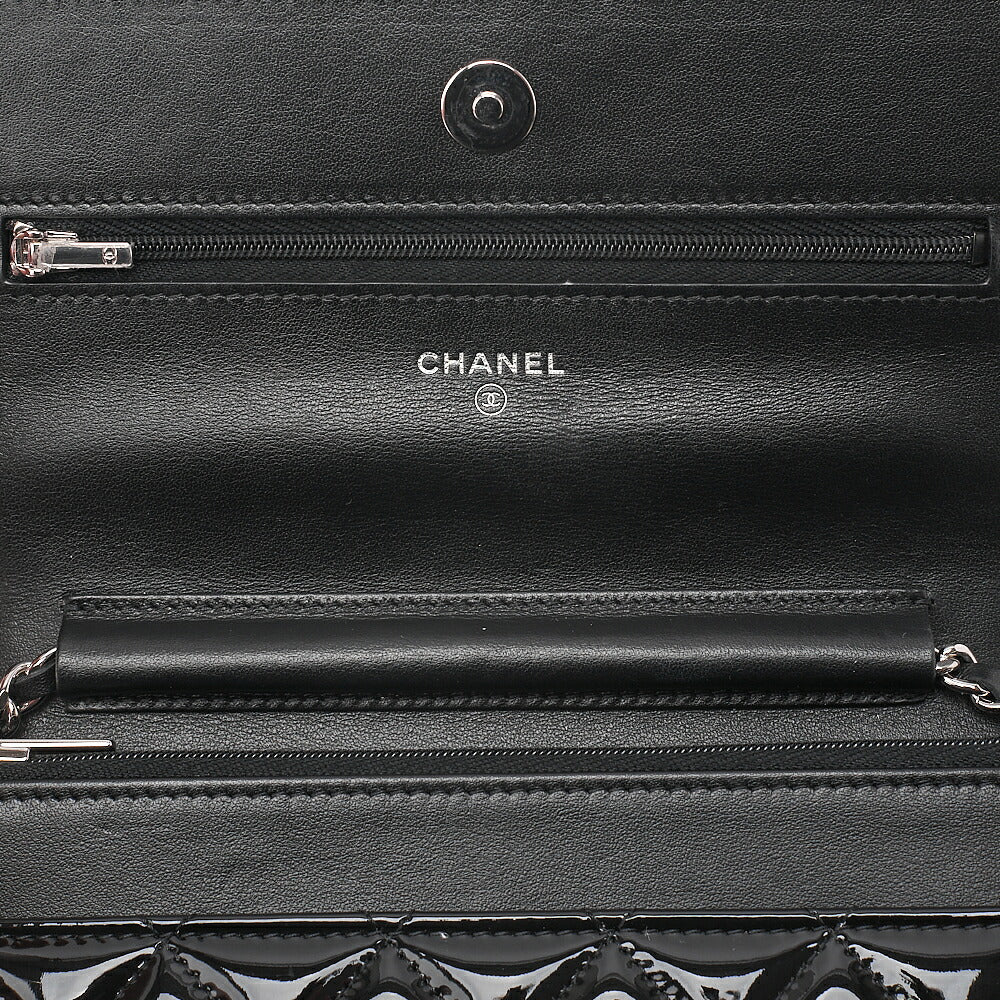 CHANEL Patent Matelasse Chain Wallet Red x Black Silver-Tone Hardware, Pre-Owned