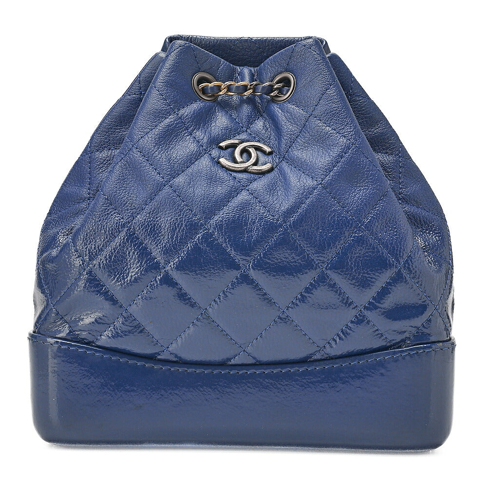 CHANEL Vintage Calf Gabrielle de Chanel Drawstring Chain Backpack Deep Blue Gold x Silver-Tone Hardware, Pre-Owned