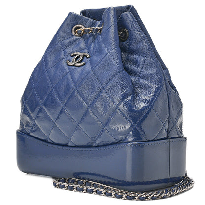 CHANEL Vintage Calf Gabrielle de Chanel Drawstring Chain Backpack Deep Blue Gold x Silver-Tone Hardware, Pre-Owned