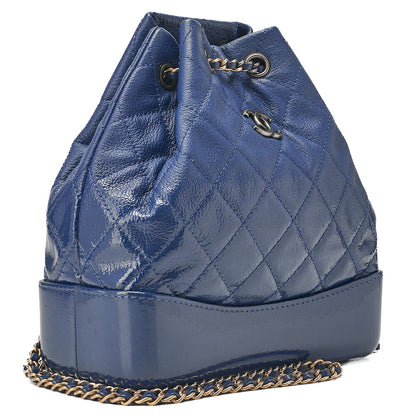 CHANEL Vintage Calf Gabrielle de Chanel Drawstring Chain Backpack Deep Blue Gold x Silver-Tone Hardware, Pre-Owned