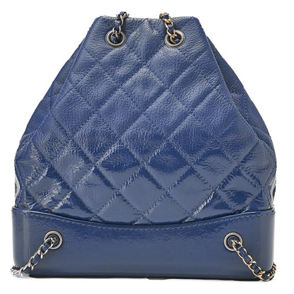 CHANEL Vintage Calf Gabrielle de Chanel Drawstring Chain Backpack Deep Blue Gold x Silver-Tone Hardware, Pre-Owned