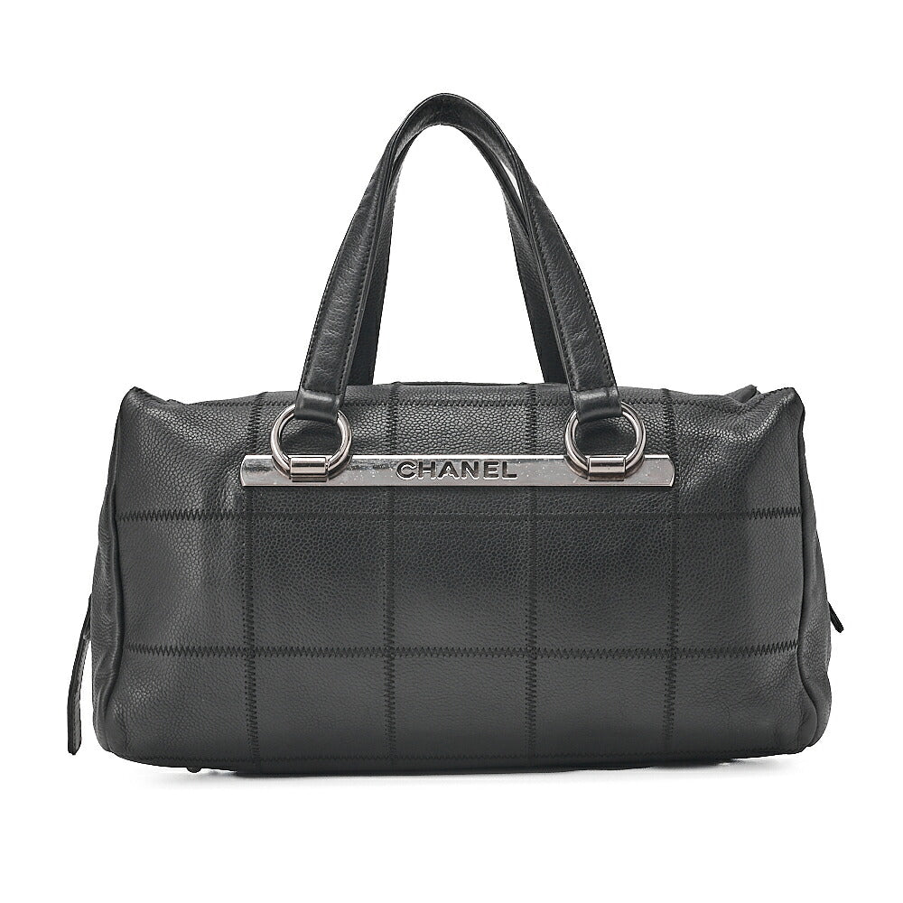 CHANEL Caviar Skin Choco Bar Logo Handbag Black Silver-Tone Hardware, Pre-Owned