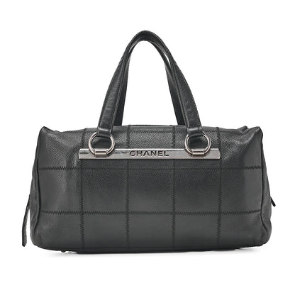 CHANEL Caviar Skin Choco Bar Logo Handbag Black Silver-Tone Hardware, Pre-Owned