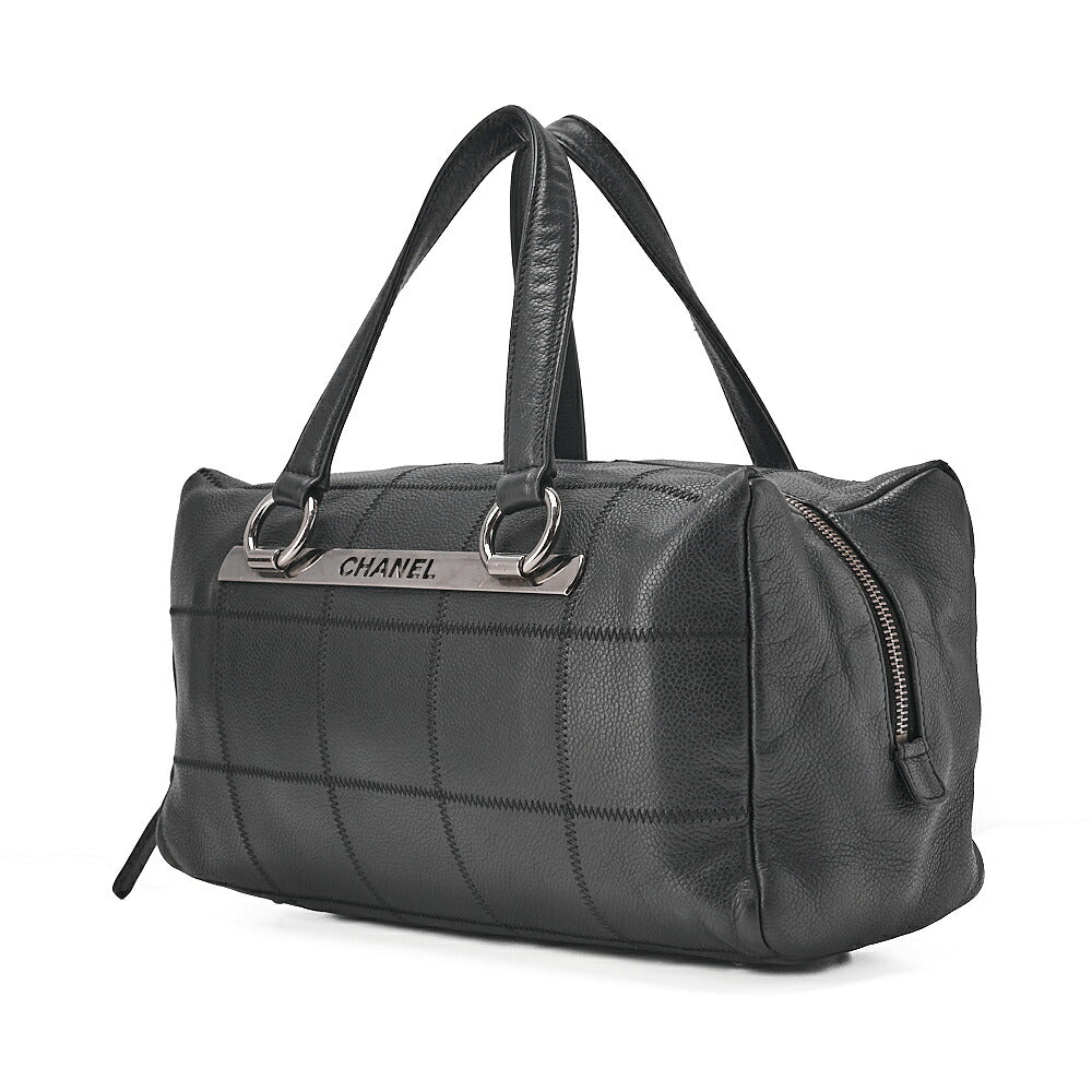 CHANEL Caviar Skin Choco Bar Logo Handbag Black Silver-Tone Hardware, Pre-Owned