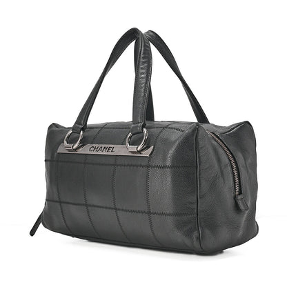 CHANEL Caviar Skin Choco Bar Logo Handbag Black Silver-Tone Hardware, Pre-Owned