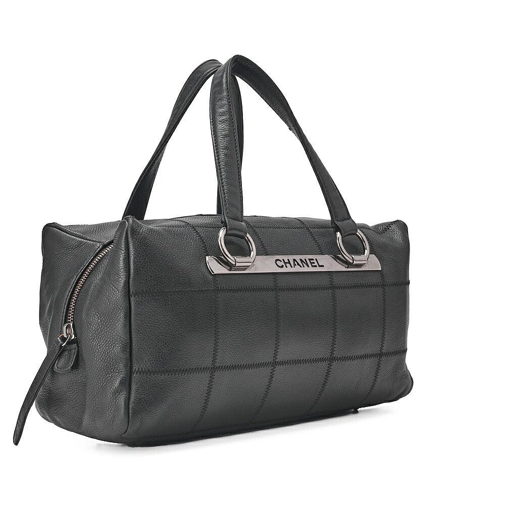 CHANEL Caviar Skin Choco Bar Logo Handbag Black Silver-Tone Hardware, Pre-Owned