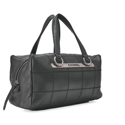 CHANEL Caviar Skin Choco Bar Logo Handbag Black Silver-Tone Hardware, Pre-Owned