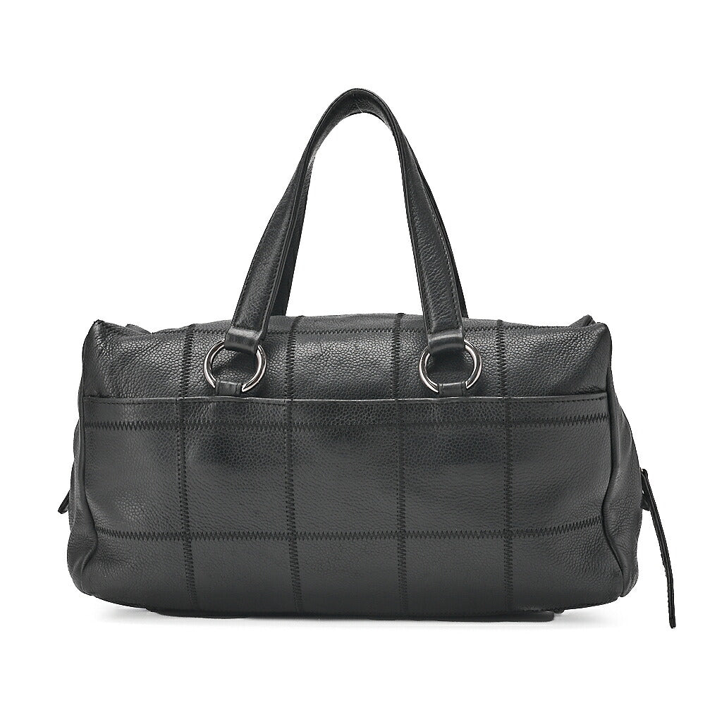 CHANEL Caviar Skin Choco Bar Logo Handbag Black Silver-Tone Hardware, Pre-Owned